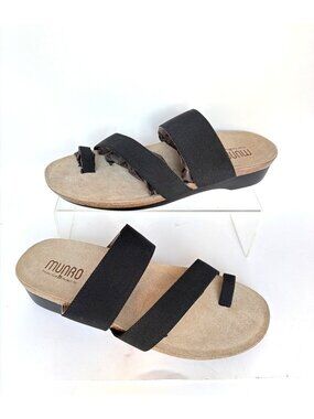 Munro Aries Black Fabric Sandals Toe Ring Womens Slides Size 10 M